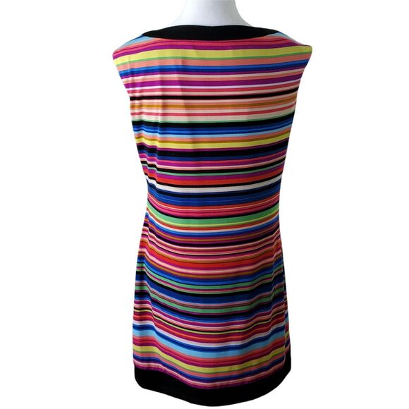 London Times Sleeveless Dress 4p Petite Colorful Stripes Knee Length Stretch - Picture 4 of 7